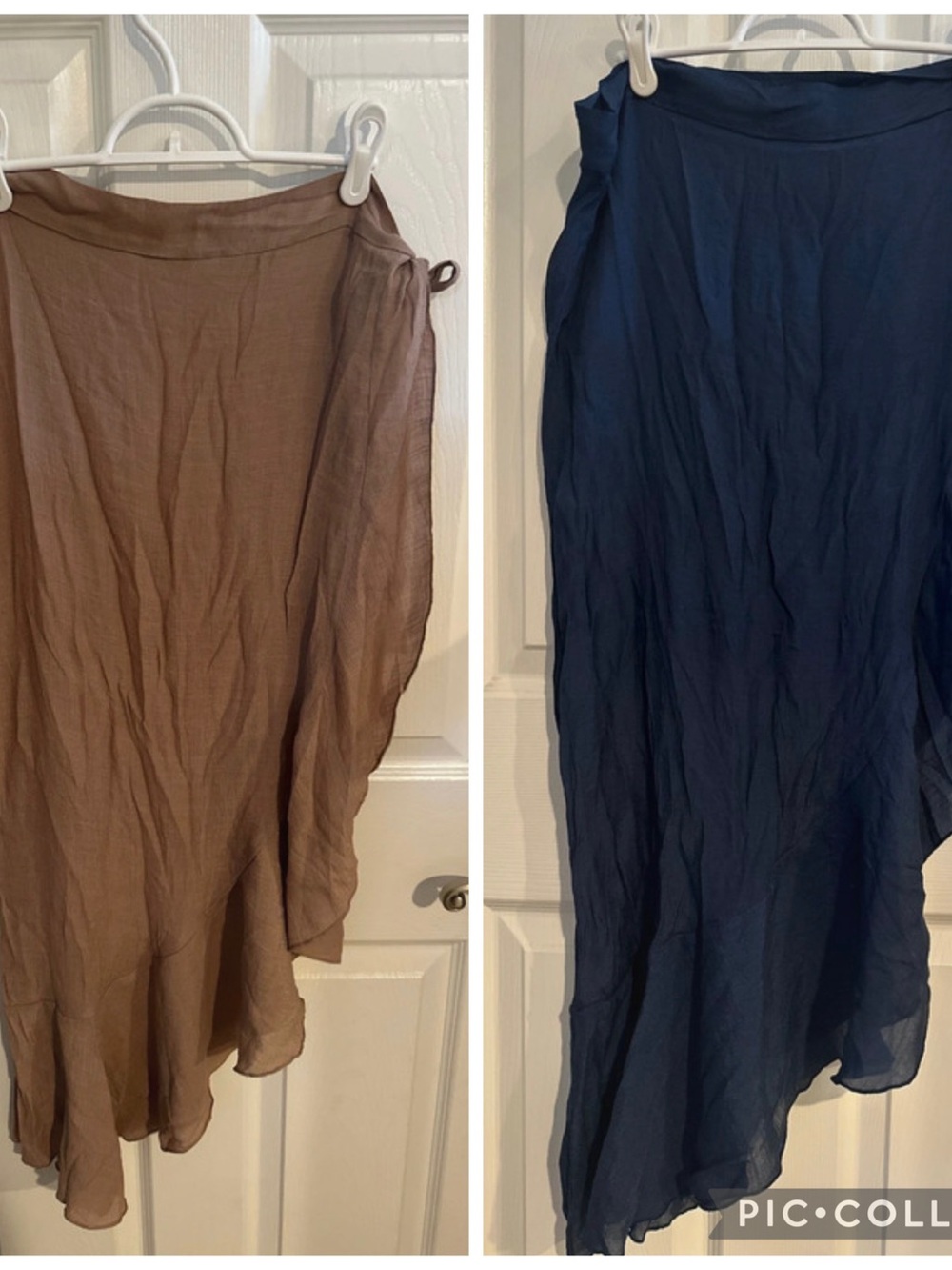 Ruffled Swim Cover Up/Wrap- Navy Blue and Beige- Set of 2 Measure: 38W × 38L